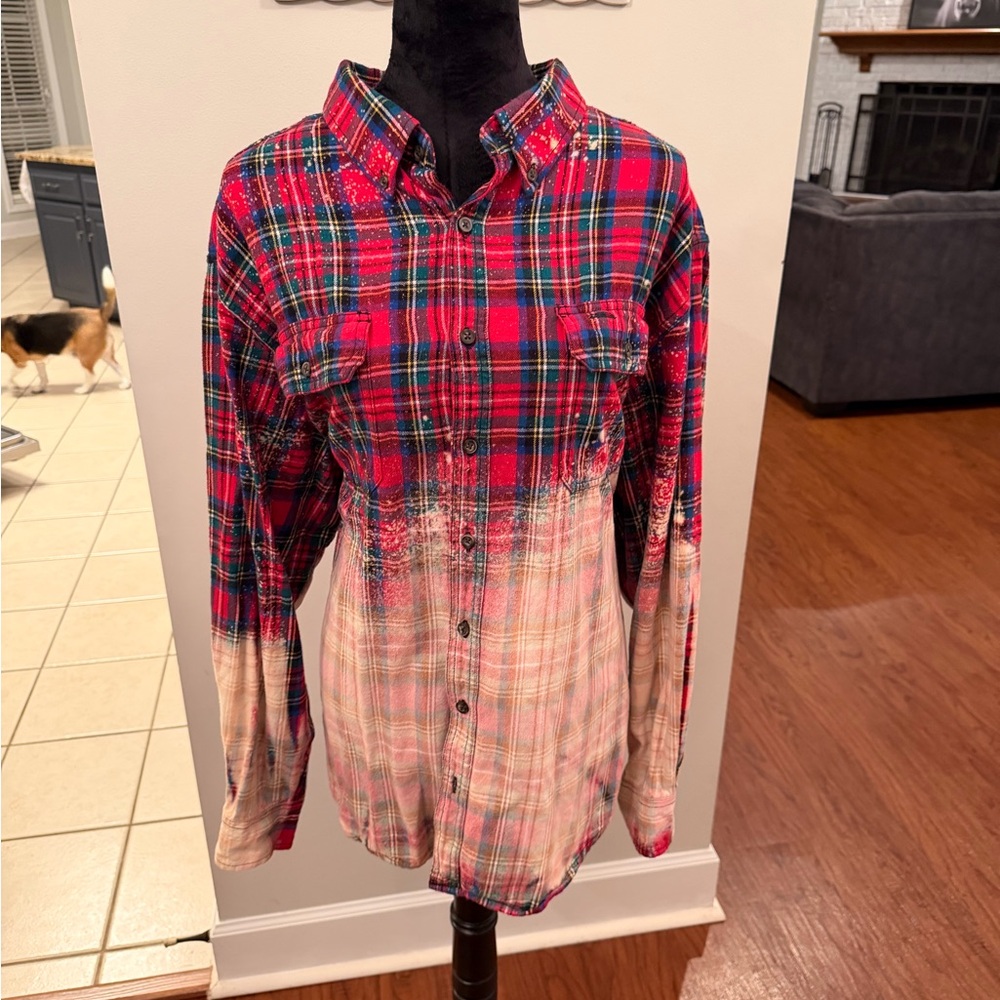 Reworked Aesthetic Bleach Dip Dye Flannel 2XL